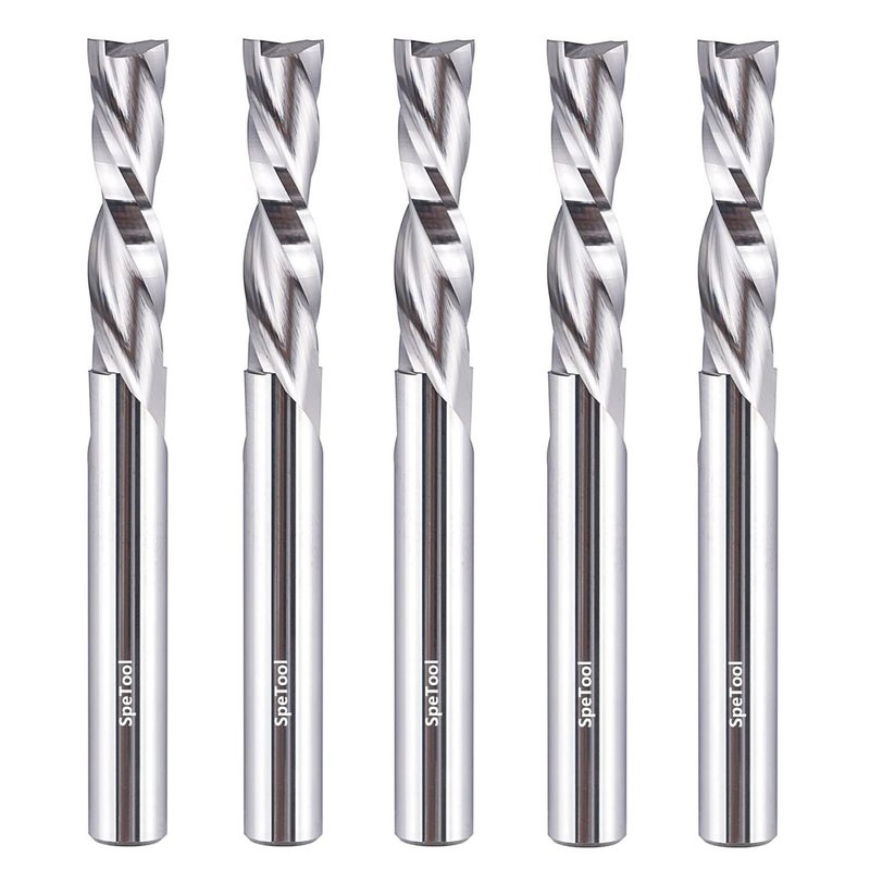 SpeTool 5PCS Spiral Downcut Router Bits 1/4" Shank 1" Cutting Length Solid Carbide CNC Router Bit Set End Mills for Plunge Router Wood Carving - Image 1